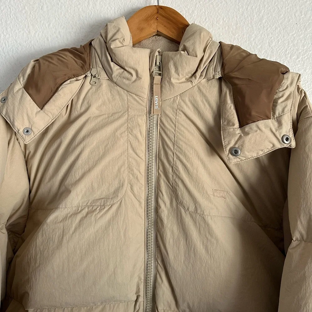 Levi’s Puffer Down Insulated Water Repellent Jacket Removable Hood Size Large